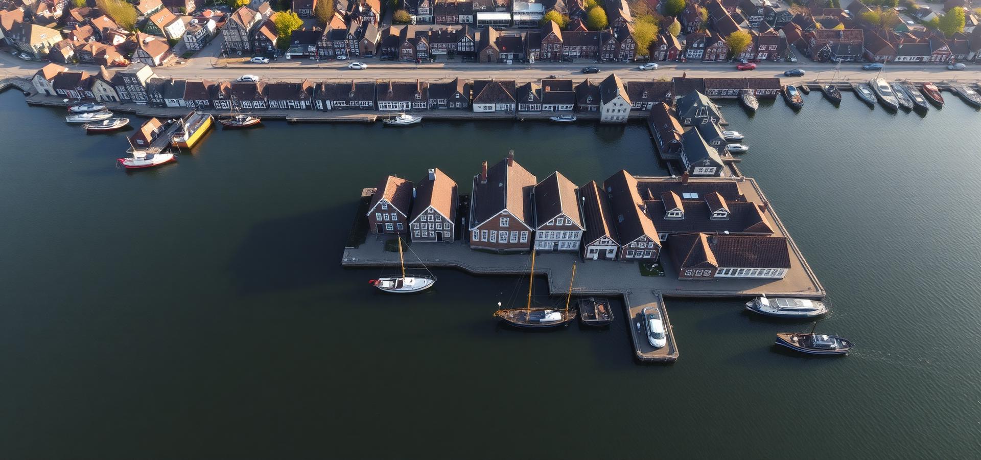 Luchtfoto van de historische haven van Hoorn met traditionele schepen en pakhuizen